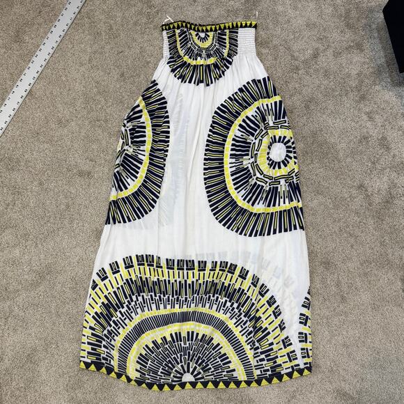 large strapless circular abstract print smocked maxi sun dress D2 2995 - Picture 9 of 10